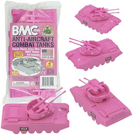 Promo Lassic Payton Anti-Aircraft Tanks – 4pc Tan Green Plastic Army Men Vehicle - Classic Train Play Edition