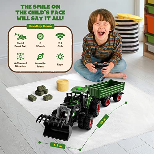 Top 10 Remote Control Tractor Toy Kids RC Tractor Set & Truck And Trailer Front Loader – Metal Car Head/8 Wheel/ Light Toddlers Farm Vehicle Toys For 2 3 4 5 6 7 8 9 Year Old Boys Christmas Birthday Gif - Construction Vehicle Activity Set