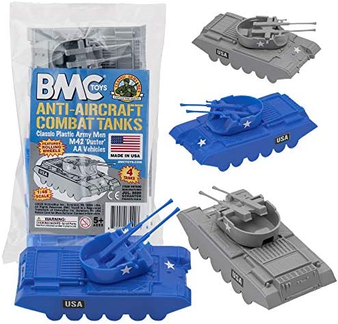 Promo Lassic Payton Anti-Aircraft Tanks – 4pc Tan Green Plastic Army Men Vehicle - Classic Train Play Edition