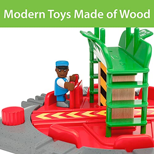Promo World 33476 – Turntable & Figure – 2 Piece Wooden Toy Train Accessory For Kids Ages 3 And Up - Classic Train Play Edition