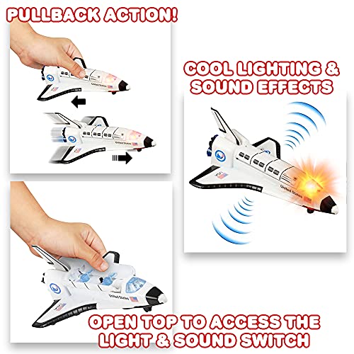 Light Up Space Shuttle Toy 1PC Battery Operated Spaceship Toy With LEDs Sounds And Pullback Motion Outer Space Party Decoration Great Space Gifts For Boys And Girls 6 Inches - Astronaut Imagination Edition