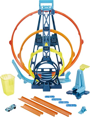 Track Builder Unlimited Triple Loop Kit Collapsible 3-Loop Gift Set For Kids 6 To 12 Years Old & One 1:64 Scale Hot Wheels Vehicle With Connection Points Amazon Exclusive - Indoor Racing Activity Set