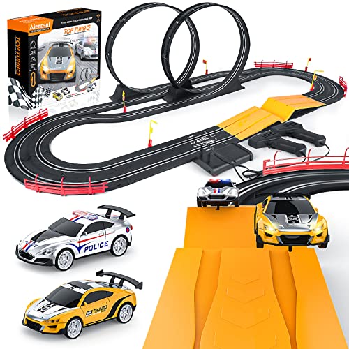 Electric High-Speed Slot Car Race Car Track Sets With 2 1:43 Scale Slot Cars And 2 Hand Controllers With Headlights And Dual Racing Toys Gifts For 6 7 8 9 10 11 12 Boys Girl - Indoor Racing Activity Set