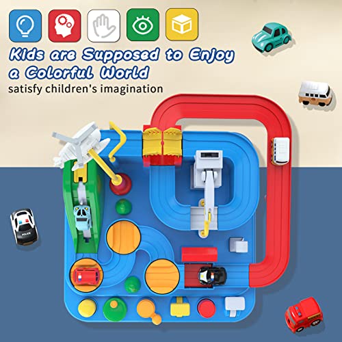 Preschool Educational Car Toys Gifts Puzzle Car Race Tracks Race Track Toys For Boy Car Adventure Toy For 3 4 5 6 7 8 Years Old Kids (Blue Helicopter Car) - Indoor Racing Activity Set