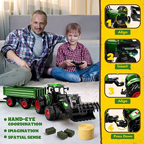 Top 10 Remote Control Tractor Toy Kids RC Tractor Set & Truck And Trailer Front Loader – Metal Car Head/8 Wheel/ Light Toddlers Farm Vehicle Toys For 2 3 4 5 6 7 8 9 Year Old Boys Christmas Birthday Gif - Construction Vehicle Activity Set