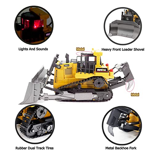 Bnam Remote Control Bulldozer RC 1/16 Full Functional Construction Vehicle 2.4Ghz 9 Channel Dozer Front Loader Toy With Light And Sound For Kids Age 6 7 8 9 10 And Up Years Old - Construction Vehicle Activity Set
