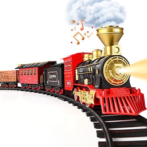Cheap Train Set – Train Toy For Boys Girls W/ Smokes Lights & Sound Railway Kits W/ Steam Locomotive Engine Cargo Cars & Tracks Christmas Gifts For 3 4 5 6 7 8+ Year Old Kids Red - Classic Train Play Edition