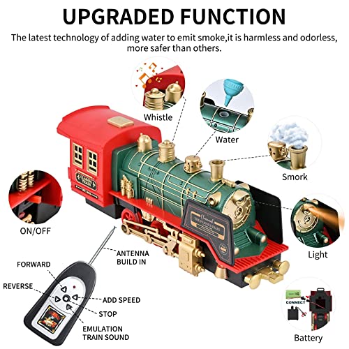 Train Set – Rechargeable Battery And Remote – Around The Christmas Tree With Water Steam Music & Lights – Electric Train Toy Gift Toys For Age 3 4 5 6 7 8+ Kids Toddlers 2022 Remote Control Train Se - Classic Train Play Edition
