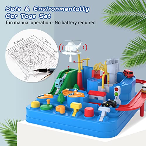 Preschool Educational Car Toys Gifts Puzzle Car Race Tracks Race Track Toys For Boy Car Adventure Toy For 3 4 5 6 7 8 Years Old Kids (Blue Helicopter Car) - Indoor Racing Activity Set