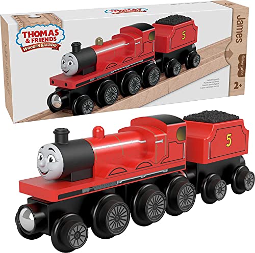 Cheap Wooden Railway James Engine And Coal Car Push-Along Train Made From Sustainably Sourced Wood For Kids 2 Years And Up - Classic Train Play Edition