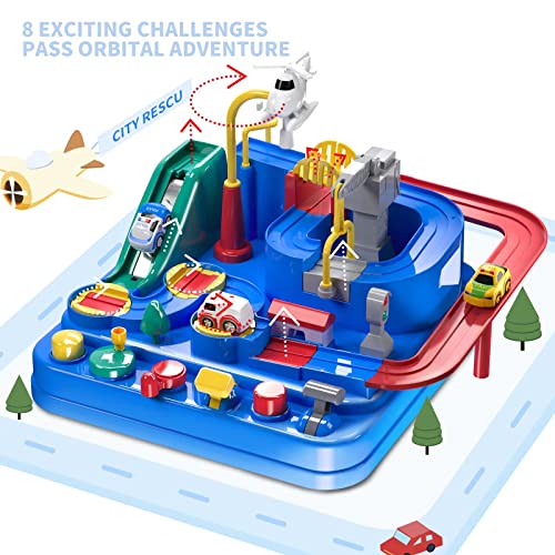Kids Race Track Toys For Boy Car Adventure Toy For 3 4 5 6 7 Years Old Boys Girls Puzzle Rail Car City Rescue Playsets Magnet Toys W/ 3 Mini Cars Preschool Educational Car Games Gift Toys - Indoor Racing Activity Set