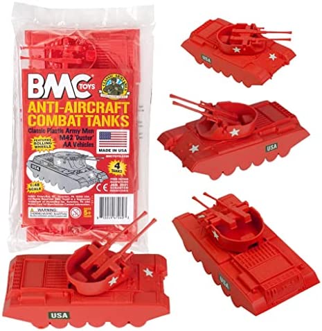 Promo Lassic Payton Anti-Aircraft Tanks – 4pc Tan Green Plastic Army Men Vehicle - Classic Train Play Edition