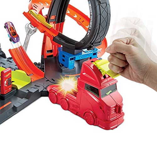 Cheap Toxic Gorilla Slam Gas Station & Tire Repair Shop Playset With Adjustable Launcher Lights & Sounds & 1 1:64 Scale Car Connects To Other Track Sets Gift For Kids 5 Years Old & Up - Indoor Racing Activity Set