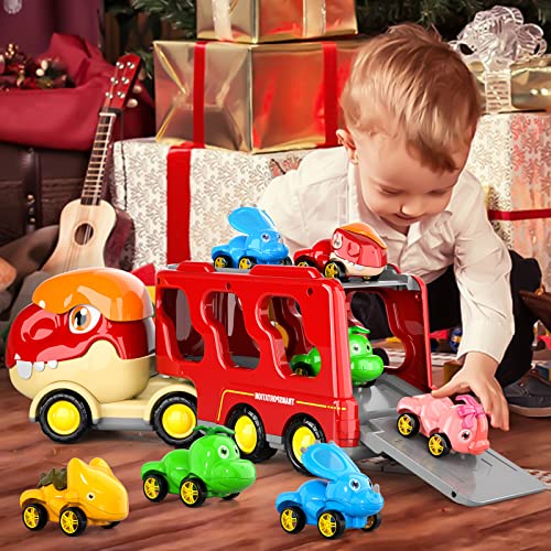 New Dinosaur Truck Toys For Kids 3-5 Years Cars Toys For Toddler 1-3 6 In 1 Jurassic Dinosaurs Trucks Toys Semi Truck Toy Car For Boys And Girls Age 2-3 well-suited Gift For Baby & Toddler Toys - Indoor Racing Activity Set