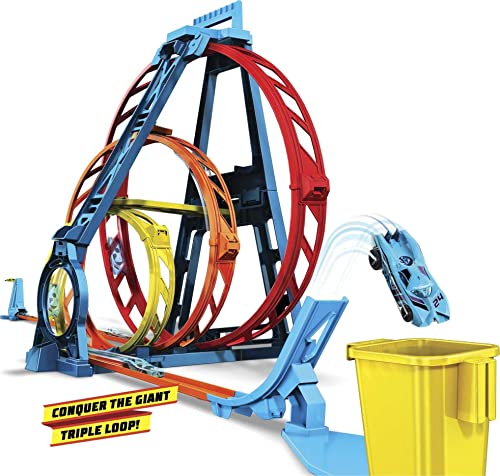 Track Builder Unlimited Triple Loop Kit Collapsible 3-Loop Gift Set For Kids 6 To 12 Years Old & One 1:64 Scale Hot Wheels Vehicle With Connection Points Amazon Exclusive - Indoor Racing Activity Set