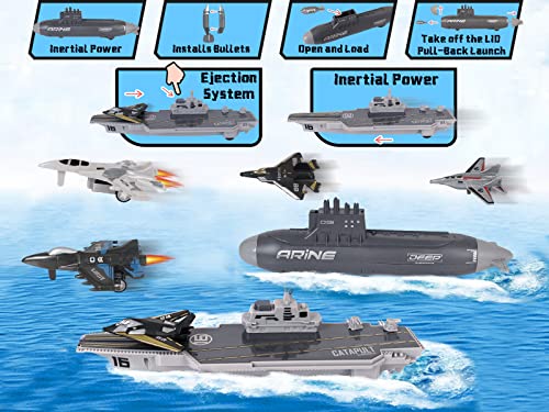 Aircraft Carrier Military Naval Ship Toy Play Set With Small Scale Model Planes Fighter Jets Battleship And Supply Ship For Kids Boy Girl Age 5+ Party Favors Gifts Naval Ship-02 - Sea Mission Play Edition
