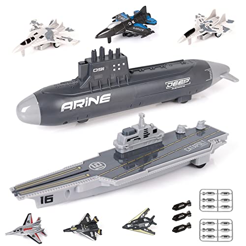 Aircraft Carrier Military Naval Ship Toy Play Set With Small Scale Model Planes Fighter Jets Battleship And Supply Ship For Kids Boy Girl Age 5+ Party Favors Gifts Naval Ship-02 - Sea Mission Play Edition