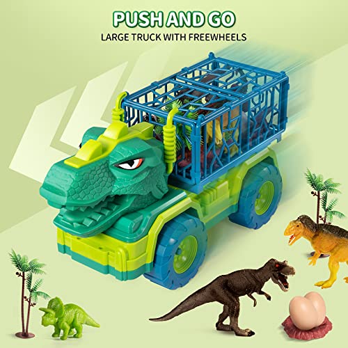 Budget Dinosaur Truck Toys For Kids 3-5 Years Tyrannosaurus Transport Car Carrier Truck With 8 Dino Figures Activity Play Mat Dinosaur Eggs Capture Jurassic Dinosaur Play Set For Boys And Girls - Indoor Racing Activity Set