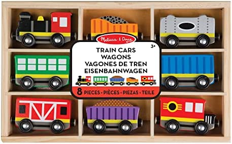 Wooden Train Cars (8 Pcs) – Magnetic Train Wooden Train Toys Train Sets For Toddlers And Kids Ages 3+ - Classic Train Play Edition