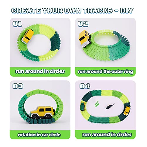 Dinosaur Toys For Kids 3-5 245 Pcs Dino Race Car Track Create A Dinosaur World Road Race With Flexible Train Track Playset 2 Electric Dinosaur Race Cars Toy,well-suited Gift For 3 4 5 Years Old Boys Girls Pink - Indoor Racing Activity Set