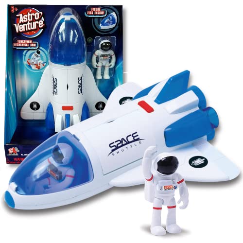 Stro Venture Space Shuttle Toy – Plastic Spaceship For Kids With Lights And Sound – Astronaut Figure Openable Cockpit And Compartment Extended Arm – Fun Space Gift Toys For Any Mission & Adventure - Astronaut Imagination Edition