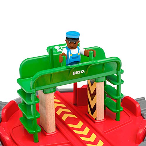 Promo World 33476 – Turntable & Figure – 2 Piece Wooden Toy Train Accessory For Kids Ages 3 And Up - Classic Train Play Edition