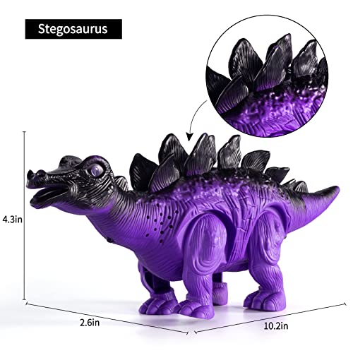 New 3 Pack Electric Walking Dinosaur Toys For Toddlers 2-4 3-5 Years With Roar Sounds And Lights Up Realistic Robot T-Rex Brachiosaurus Stegosaurus Dinosaur Figures For Kids - Indoor Racing Activity Set
