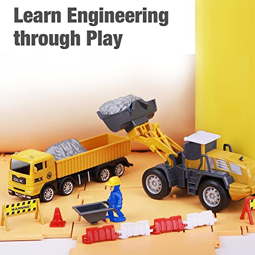 Promo Construction Site Vehicles Toy Set Kids Engineering Playset Tractor Digger Crane Dump Trucks Excavator Cement Steamroller Birthday Gift For 3 4 5 Year Old Toddlers Boys Child - Construction Vehicle Activity Set