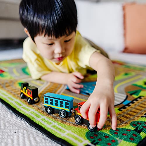 Wooden Train Cars (8 Pcs) – Magnetic Train Wooden Train Toys Train Sets For Toddlers And Kids Ages 3+ - Classic Train Play Edition