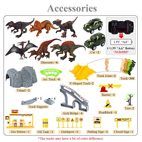 New Dinosaur Train Toys For Kids Longer Track 6 Realistic Jurassic Dino Figures 2 Electric Toy Car Twisted Flexible Train Track Set For Toddlers Boys & Girls 3 4 5 6 7 Years - Indoor Racing Activity Set