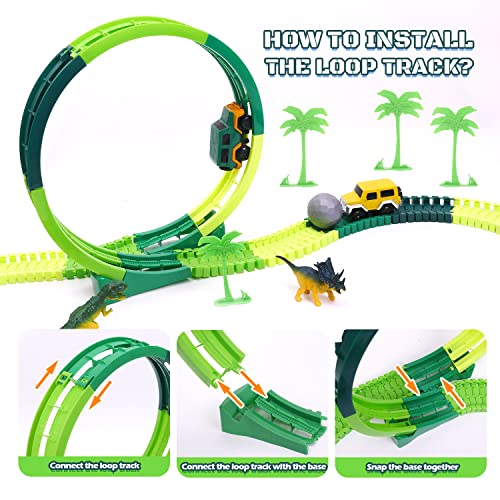 Dinosaur Toys For Kids 3-5 245 Pcs Dino Race Car Track Create A Dinosaur World Road Race With Flexible Train Track Playset 2 Electric Dinosaur Race Cars Toy,well-suited Gift For 3 4 5 Years Old Boys Girls Pink - Indoor Racing Activity Set