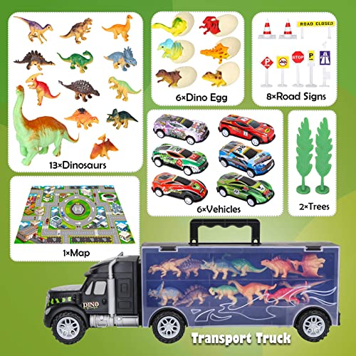 Dinosaur Toys For Kids 3-5 Dinosaur Truck Carrier Transport Truck Dinosaurs Toys For Boys And Girls 3 4 5 6 Years Old With Dino Eggs 23 Pcs Kids Toys Dinosaur - Indoor Racing Activity Set