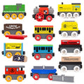New Toys 12 (20 Pcs) Wooden Train Cars For Kids + Dual-use Wooden Box Cover/Tunnel Wooden Train Set Trains Toy Compatible With Thomas Wooden Railway Brio - Classic Train Play Edition