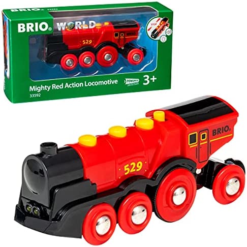 RIO World 33592 Mighty Red Action Locomotive Battery Operated Toy Train With Light And Sound Effects For Kids Age 3 And Up - Classic Train Play Edition
