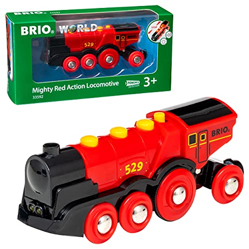 RIO World 33592 Mighty Red Action Locomotive Battery Operated Toy Train With Light And Sound Effects For Kids Age 3 And Up - Classic Train Play Edition