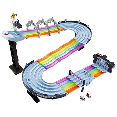 Mario Kart Rainbow Road Raceway 8-Foot Track Set With Lights & Sounds & 2 1:64 Scale Vehicles Race With 5-Track Colorful Course With 2 Configurations Toy Gift For Kid - Indoor Racing Activity Set