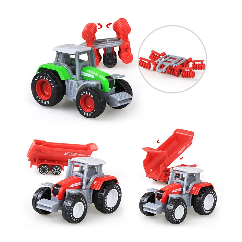 Kid s Farm Tractor Toys With Trailers ,Alloy And ABS Toy Truck Realistic Tractor Vehicle Value Play Set Set Of 4 - Construction Vehicle Activity Set
