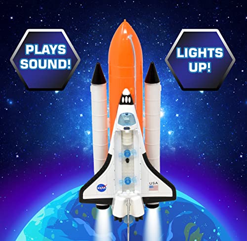 ASA Space Shuttle Toy For Kids Pretend Play 2 Piece Set Rocket Ship With Lights And Sound Diecast Spaceship For Boys Girls Toddlers - Astronaut Imagination Edition