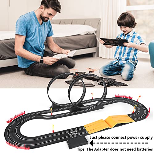 Electric High-Speed Slot Car Race Car Track Sets With 2 1:43 Scale Slot Cars And 2 Hand Controllers With Headlights And Dual Racing Toys Gifts For 6 7 8 9 10 11 12 Boys Girl - Indoor Racing Activity Set