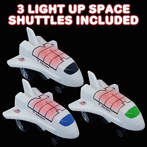 New Light Up Space Shuttle Toys Battery Operated Spaceship Toy With LEDs Sound And Push And Go Motion NASA Toys Outer Space Shuttle Toy Gifts For Boys And Girls Set Of 3 - Astronaut Imagination Edition