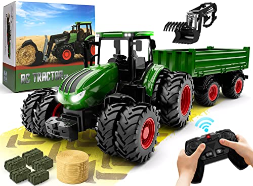 Top 10 Remote Control Tractor Toy Kids RC Tractor Set & Truck And Trailer Front Loader – Metal Car Head/8 Wheel/ Light Toddlers Farm Vehicle Toys For 2 3 4 5 6 7 8 9 Year Old Boys Christmas Birthday Gif - Construction Vehicle Activity Set