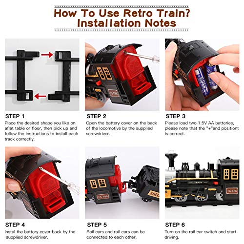 Electric Christmas Train Set For Kids Battery-Powered Train Toys With Sounds Include 4 Cars And 10 Tracks Classic Toy Train Set For 3 4 5 6 Years Old Boys Girls - Classic Train Play Edition