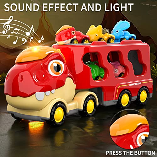 New Dinosaur Truck Toys For Kids 3-5 Years Cars Toys For Toddler 1-3 6 In 1 Jurassic Dinosaurs Trucks Toys Semi Truck Toy Car For Boys And Girls Age 2-3 well-suited Gift For Baby & Toddler Toys - Indoor Racing Activity Set
