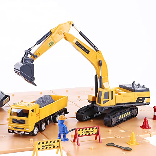 Promo Construction Site Vehicles Toy Set Kids Engineering Playset Tractor Digger Crane Dump Trucks Excavator Cement Steamroller Birthday Gift For 3 4 5 Year Old Toddlers Boys Child - Construction Vehicle Activity Set