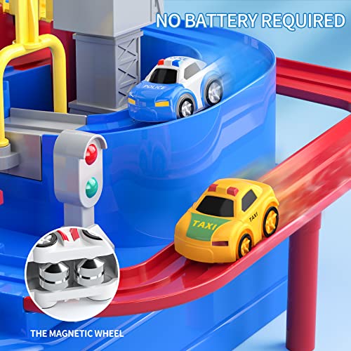 Kids Race Track Toys For Boy Car Adventure Toy For 3 4 5 6 7 Years Old Boys Girls Puzzle Rail Car City Rescue Playsets Magnet Toys W/ 3 Mini Cars Preschool Educational Car Games Gift Toys - Indoor Racing Activity Set