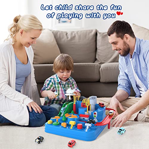 Preschool Educational Car Toys Gifts Puzzle Car Race Tracks Race Track Toys For Boy Car Adventure Toy For 3 4 5 6 7 8 Years Old Kids (Blue Helicopter Car) - Indoor Racing Activity Set