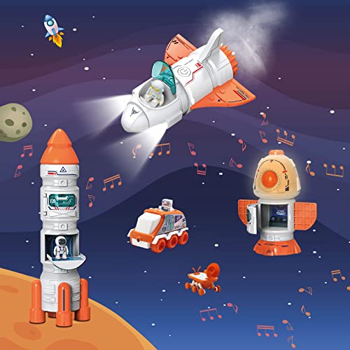 Space Toy For Kids Rocket Ship Toys With Space Shuttle Astronaut Figures Space Rover Spaces Station 5 In 1 Spaceship Toy For Boys 3-8 Aerospace Model Space Figure Toys With Sound & Ligh - Astronaut Imagination Edition