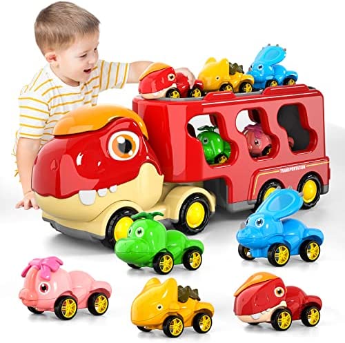 New Dinosaur Truck Toys For Kids 3-5 Years Cars Toys For Toddler 1-3 6 In 1 Jurassic Dinosaurs Trucks Toys Semi Truck Toy Car For Boys And Girls Age 2-3 well-suited Gift For Baby & Toddler Toys - Indoor Racing Activity Set