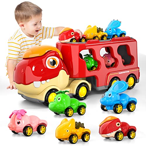 New Dinosaur Truck Toys For Kids 3-5 Years Cars Toys For Toddler 1-3 6 In 1 Jurassic Dinosaurs Trucks Toys Semi Truck Toy Car For Boys And Girls Age 2-3 well-suited Gift For Baby & Toddler Toys - Indoor Racing Activity Set