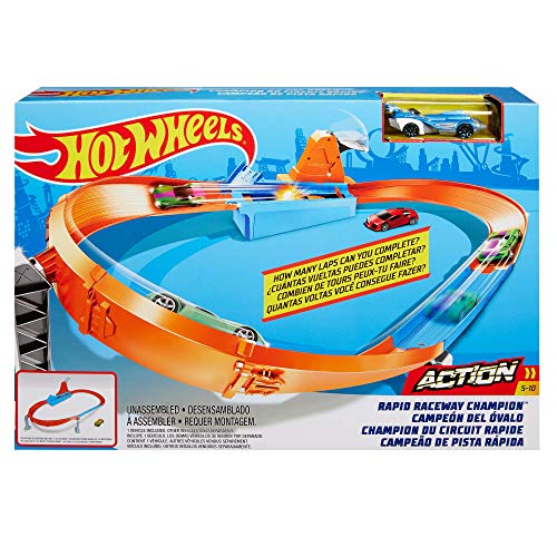 Rapid Raceway Champion Action Hot Wheels Championship Track Speed Boost Oval Track Ages 4 And Older - Indoor Racing Activity Set